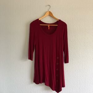 Burgundy Red 3/4 Sleeve Asymmetrical Knit Top